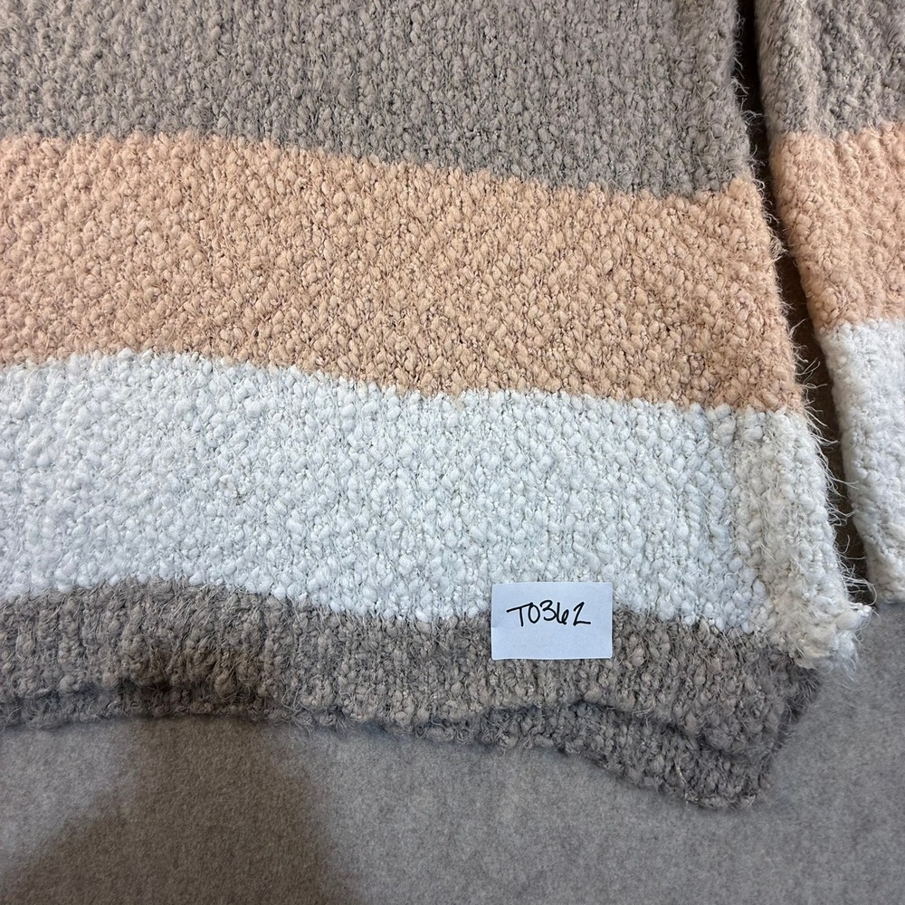 Davi & Dani Womens Popcorn Knit Striped V-Neck Sweater Neutral Tan Grey Cream M - Picture 2 of 7